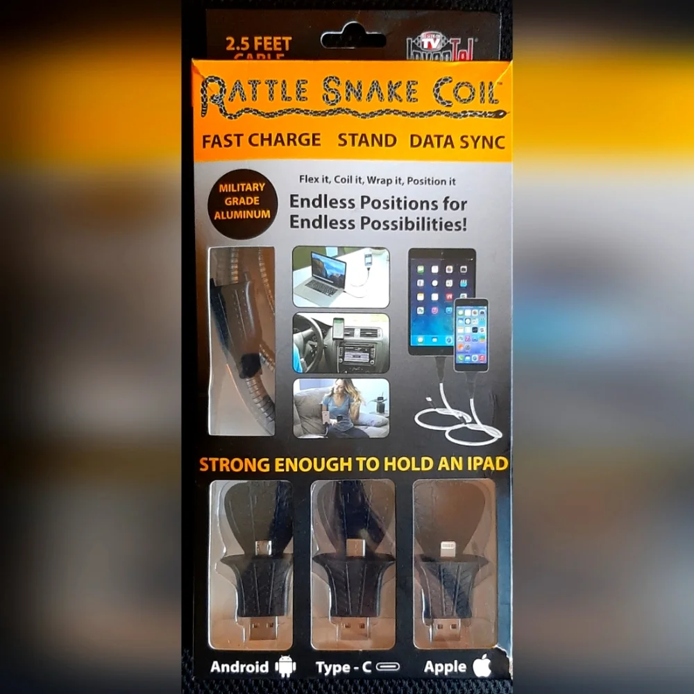Rattlesnake Coil Phone Holder Charger, Compatible to Apple iPhone Lightning Cabl